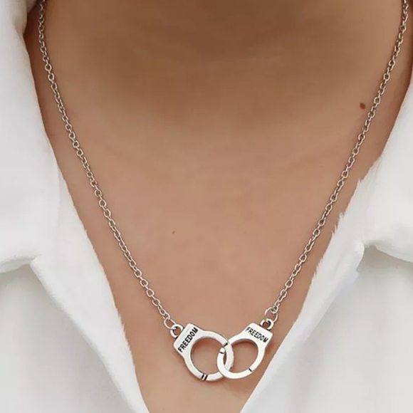 FREEDOM HANDCUFF NECKLACE Silver Chain Statement - Picture 3 of 3